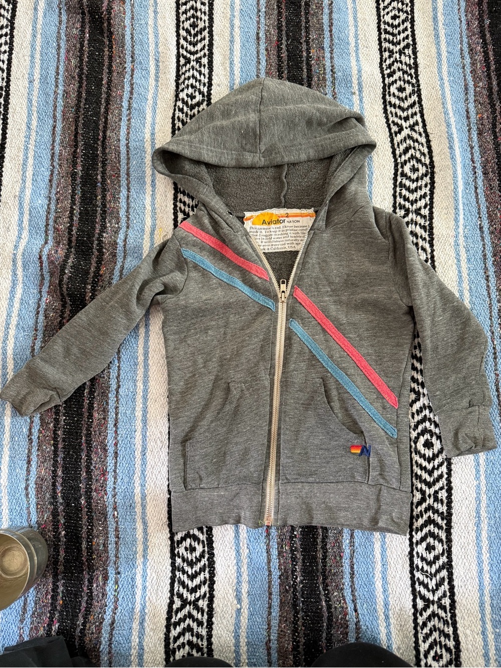 Aviator Nation Kids Gray Hoodie with Pink & Blue Diagonal Stripes